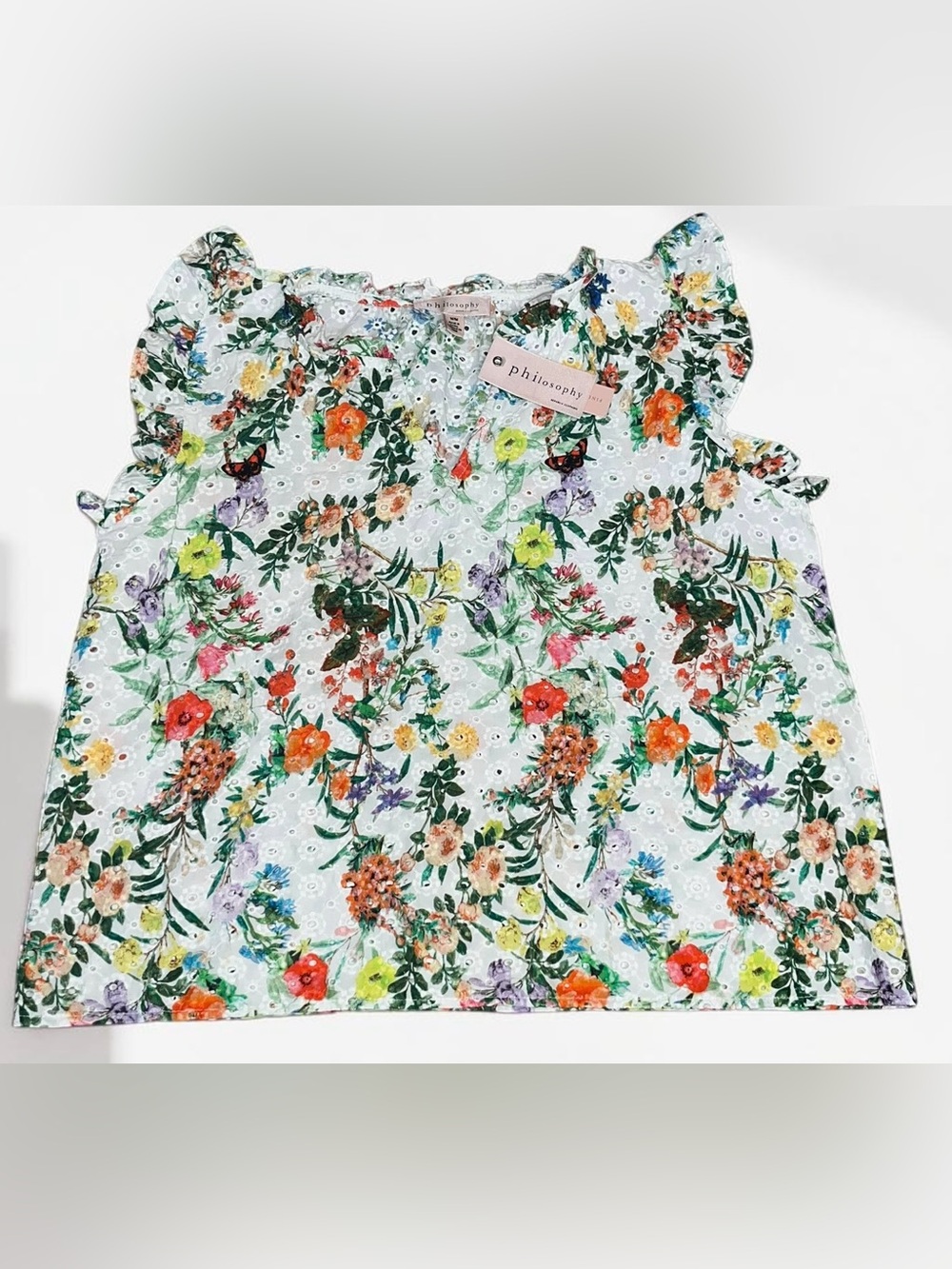 NWT! Philosophy Floral Eyelet Flutter Sleeve Top